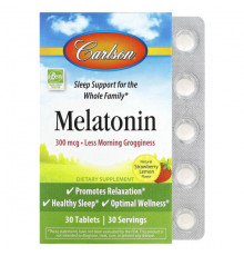 Carlson, Melatonin, Natural Strawberry Lemon, 300 mcg, 30 Tablets