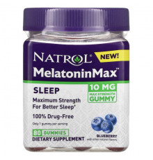 Natrol, Melatonin Max, для сна, голубика, 10 мг, 80 жевательных таблеток