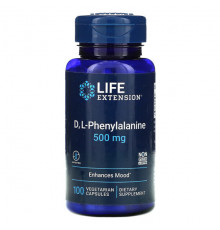 Life Extension, D, L-фенилаланин, 500 мг, 100 вегетарианских капсул