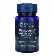 Life Extension, Pycnogenol, экстракт коры французской приморской сосны, 100 мг, 60 вегетарианских капсул