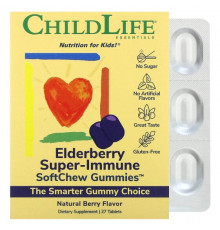 ChildLife Essentials, Super-Immune SoftChew Gummies, жевательные таблетки с бузиной для детей, со вкусом натуральных ягод, 27 таблеток