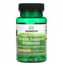 Swanson, Happy Microbiome Stress Support, пробиотик, 3 млрд КОЕ, 30 растительных капсул