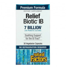 Natural Factors, ReliefBiotic IB, 7 миллиардов, 30 вегетарианских капсул