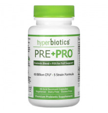 Hyperbiotics, Pre + Pro 60B, 60 млрд КОЕ, 30 кислотостойких капсул