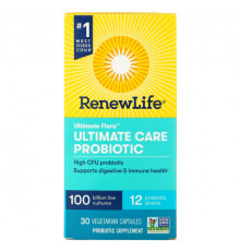 Renew Life, Ultimate Flora, пробиотик Ultimate Care, 100 млрд живых культур, 30 вегетарианских капсул