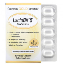 California Gold Nutrition, LactoBif 5, пробиотики, 5 млрд КОЕ, 60 вегетарианских капсул