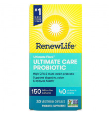 Renew Life, Ultimate Flora, пробиотик Ultimate Care, 100 млрд живых культур, 30 вегетарианских капсул