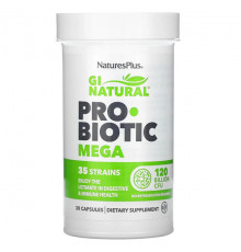 NaturesPlus, GI Natural Probiotic Mega, пробиотики, 120 млрд КОЕ, 30 капсул