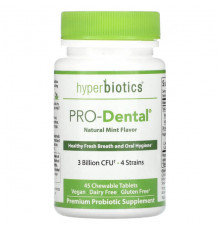 Hyperbiotics, PRO-Dental, пищевая добавка для здоровья полости рта, натуральная мята, 3 млрд КОЕ, 45 жевательных таблеток