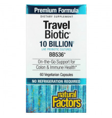 Natural Factors, Travel Biotic, BB536, 10 млрд жизнеспособных клеток, 60 растительных капсул