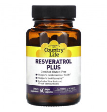 Country Life, Resveratrol Plus, ресвератрол, 60 веганских капсул