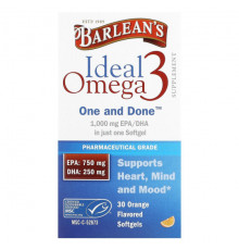 Barlean's, Ideal Omega 3, апельсин, 30 мягких таблеток