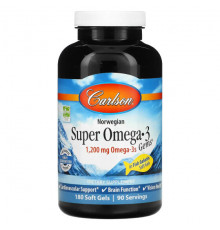 Carlson, Norwegian, Super Omega-3 Gems, высокоэффективные омега-3 кислоты, 600 мг, 180 капсул