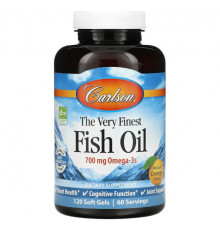 Carlson, The Very Finest Fish Oil, натуральный лимон, 700 мг, 120 мягких таблеток