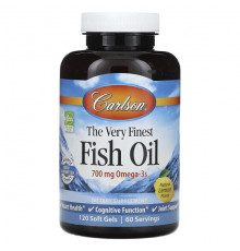 Carlson, The Very Finest Fish Oil, натуральный лимон, 700 мг, 120 мягких таблеток