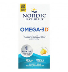 Nordic Naturals, Omega-3D, со вкусом лимона, 60 капсул