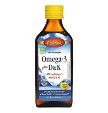 Carlson, Omega 3 Plus D & K, натуральный лимон, 1430 мг, 200 мл (6,7 жидк. Унции)