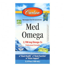 Carlson, Med Omega, вкус лимона и лайма, 2 700 мг, 3,3 ж. унц.(100 мл)