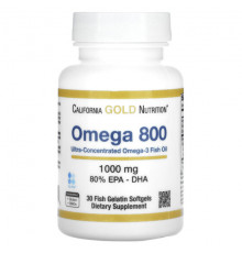 California Gold Nutrition, омега 800, рыбий жир, 80% ЭПК/ДГК, в форме триглицеридов, 1000 мг, 30 капсул из рыбьего желатина