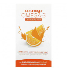 Coromega, омега-3 со вкусом апельсина, 90 пакетиков, 2,5 г каждый