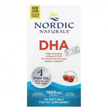 Nordic Naturals, DHA Xtra, клубничный вкус, 60 капсул