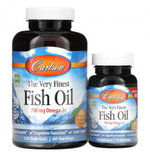 Carlson, The Very Finest Fish Oil, натуральный лимон, 700 мг, 120 мягких таблеток