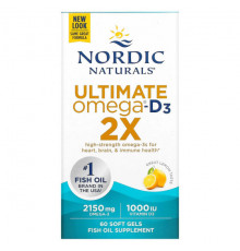 Nordic Naturals, Ultimate Omega 2X с витамином D3, лимон, 60 мягких желатиновых капсул