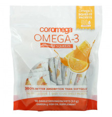 Coromega, омега-3 со вкусом апельсина, 90 пакетиков, 2,5 г каждый