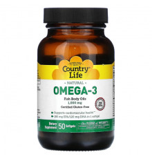 Country Life, Naturals Omega-3, 1000 мг, 50 мягких таблеток