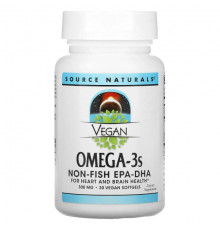 Source Naturals, Vegan Omega-3s EPA-DHA, 300 мг, 30 мягких таблеток