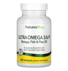 NaturesPlus, Ultra Omega 3/6/9, масло бурачника, рыбное и льняное масло, 60 мягких таблеток