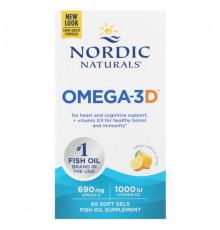 Nordic Naturals, Omega-3D, со вкусом лимона, 60 капсул