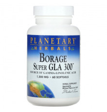 Planetary Herbals, Super GLA 300 из бурачника, 1300 мг, 60 мягких таблеток