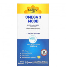 Country Life, Omega 3 Mood, натуральный ароматизатор со вкусом лимона, 90 мягких желатиновых капсул