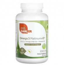 Zahler, Omega 3 Platinum + D, улучшенный рыбий жир с омега-3 и витамином D3, 1000 мг, 180 мягких таблеток