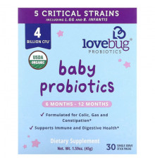 LoveBug Probiotics, Детские пробиотики, для детей от 6 до 12 месяцев, 4 млрд КОЕ, 30 порционных пакетиков