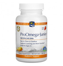 Nordic Naturals, ProOmega Junior, клубничный вкус, 340 мг, 90 мягких таблеток