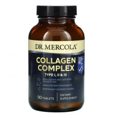 Dr. Mercola, Collagen Complex, тип I, II и III, 90 таблеток