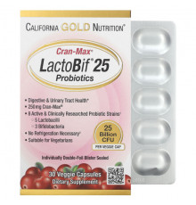 California Gold Nutrition, Lactobif, Cran-Max, пробиотики, 25 млрд КОЕ, 30 растительных капсул