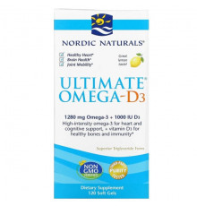 Nordic Naturals, Ultimate Omega-D3, омега-3 и витамин D3, со вкусом лимона, 120 капсул