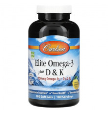 Carlson, Elite Omega-3 с витаминами D и K, натуральный лимонный вкус, 60 (+ 30 бонусных) мягких капсул