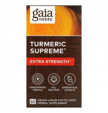 Gaia Herbs, Turmeric Supreme, Extra Strength, куркума, 60 растительных фито-капсул с жидкостью