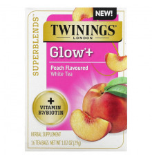 Twinings, Superblends, Glow +, белый чай, персик, 16 чайных пакетиков, 29 г (1,02 унции)