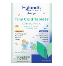 Hyland's Naturals, Для детей, комбо-упаковка в крошечных таблетках от простуды, для дневного и вечернего приема, для детей от 6 месяцев, 2 флакона, по 125 быстрорастворимых таблеток