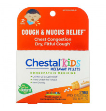 Boiron, Chestal Kids Meltaway Pellets, средство от кашля и слизи, от 2 лет, 2 пробирки, прибл. 80 пеллет каждая