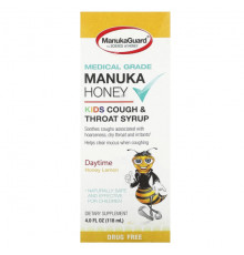 ManukaGuard, Manuka Honey, детский сироп от кашля и горла, дневной, с медом и лимоном, 118 мл (4 жидк. Унции)