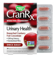 Nature's Way, CranRx, Urinary Health, биоактивная клюква, 500 мг, 30 вегетарианских капсул