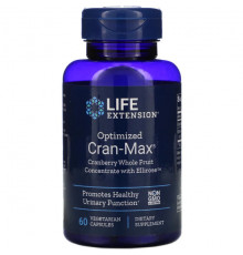 Life Extension, Optimized Cran-Max, концентрат из цельных ягод клюквы с Ellirose, 60 вегетарианских капсул