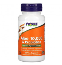 NOW Foods, алоэ 10 000 с пробиотиками, 60 растительных капсул