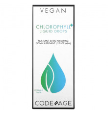 Codeage, Vegan Chlorophyll + Liquid Drops, без ГМО, перечная мята, 50 мг, 60 мл (2 жидк. Унции)